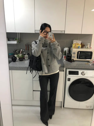 Striped wide-leg denim pants