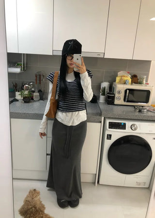 (3 colors) Long flared skirt