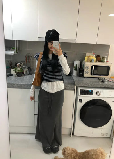 (3 colors) Long flared skirt