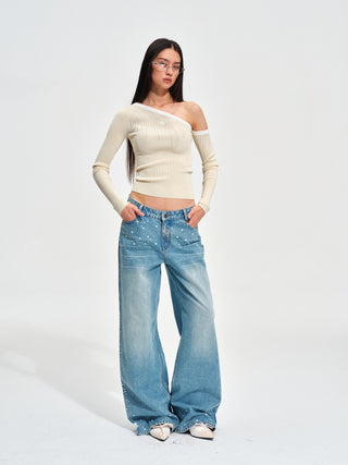 Sequin Wide-Leg Jeans