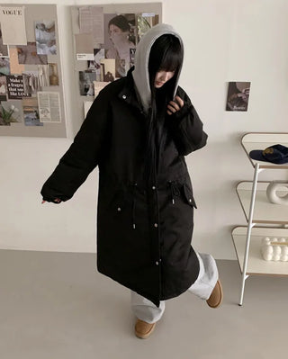 Oversized long military down jacket