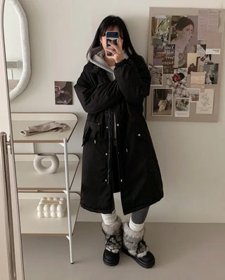 Oversized long military down jacket