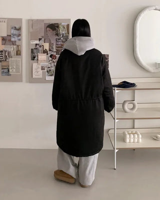Oversized long military down jacket