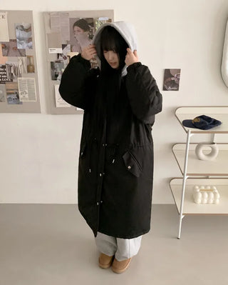Oversized long military down jacket