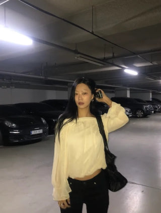 (2 colors) Sheer floral print blouse
