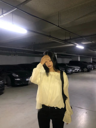 (2 colors) Sheer floral print blouse