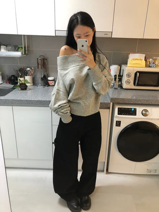 Cross-patch black denim pants