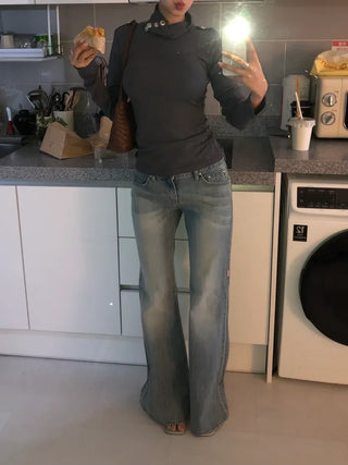 (2 colors) High-neck long-sleeve T-shirt