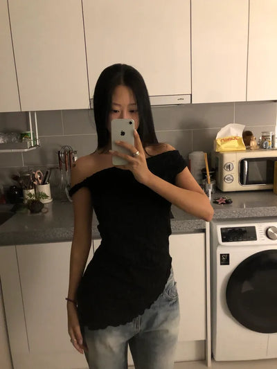 (2 colors) Asymmetrical Off-Shoulder Top