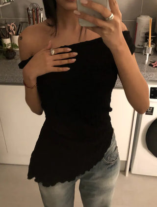 (2 colors) Asymmetrical Off-Shoulder Top