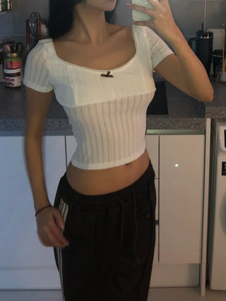 Ribbon short-sleeved T-shirt
