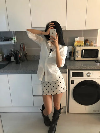 (2 colors) Polka dot mini skirt pants