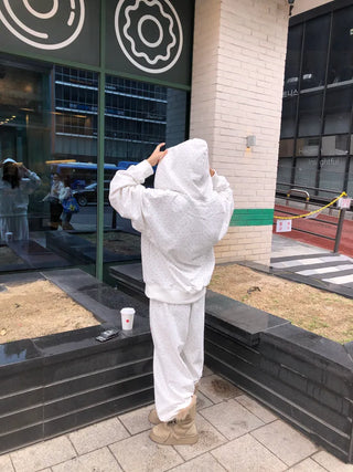 (2 colors) Heart Print Zip-Up Hoodie