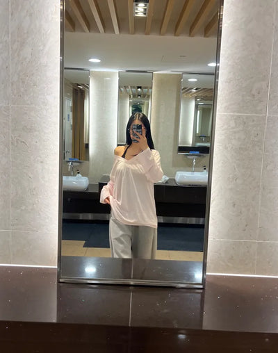 (3 colors) V-neck long-sleeve T-shirt