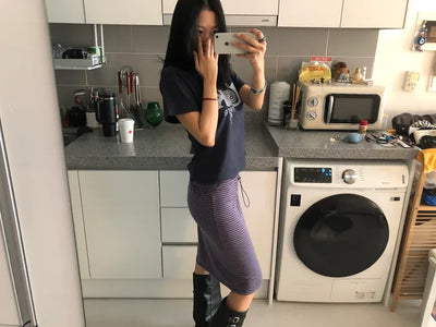 (3 colors) Striped Midi Skirt
