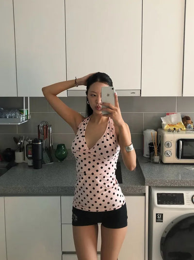 (3 colors) Polka Dot Halter Neck Top
