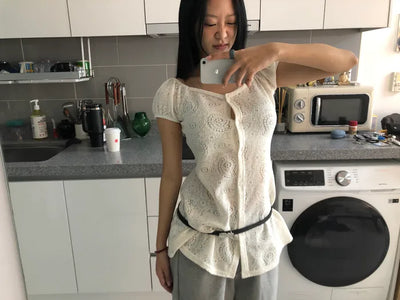 (4 colors) Short-sleeved knit cardigan
