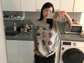 (3 colors) Character print short-sleeved T-shirt