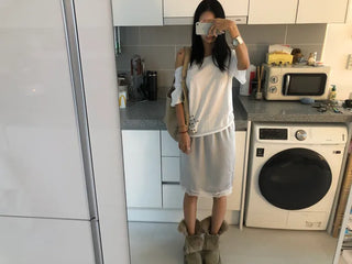 [2 colors] Lace Slit Skirt