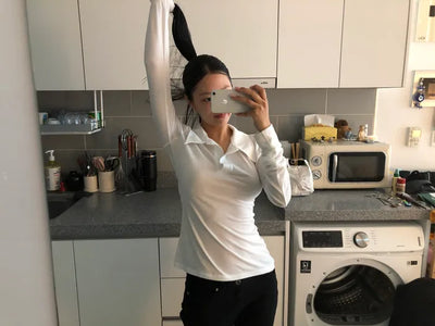 (2 colors) Slim Collar Shirring Top