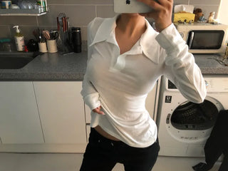 (2 colors) Slim Collar Shirring Top