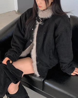 High-neck fur-trimmed jacket