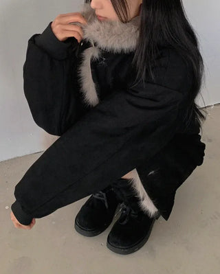 High-neck fur-trimmed jacket