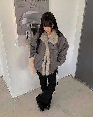 High-neck fur-trimmed jacket