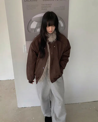 High-neck fur-trimmed jacket