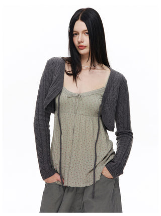 [NECY] Cozy Cable Ribbon Tie Bolero Cardigan (2color)