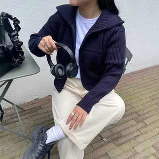 Raglan knit zip-up