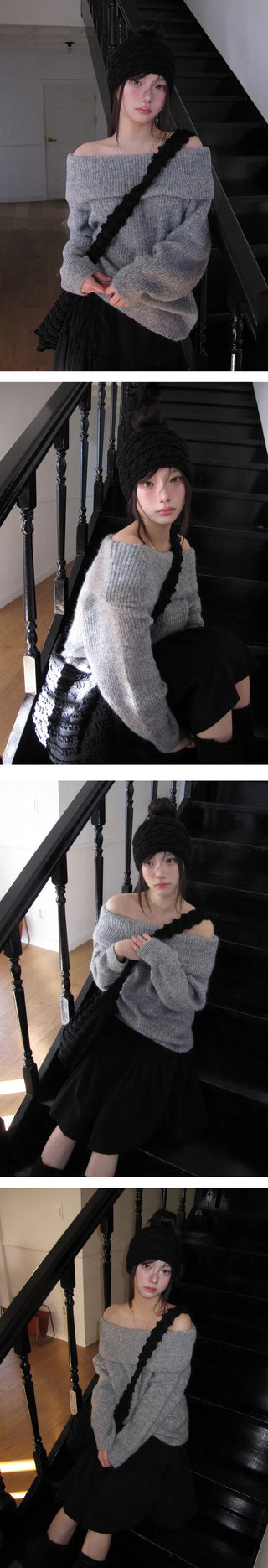 Kashi Loose Long Over Off-Shoulder Knitwear - 2 Colors