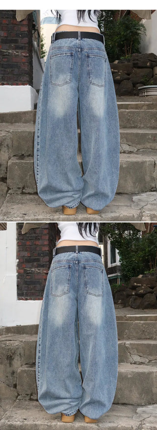 Balloon fit Faded low-rise wide denim pt - 3 colors