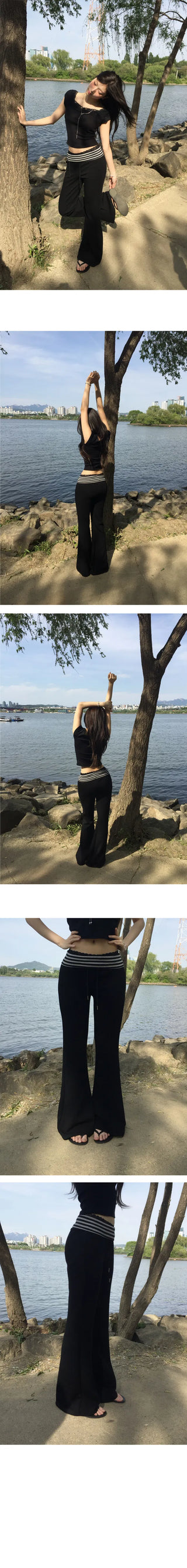 Flared vs. Wide Wrinkle-free Summer Folding Striped Training Pants - 2 colors (Delayed delivery)