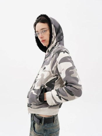 [MASONPRINCE] Fleece-Lined Camouflage Padded Hoodie Jacket