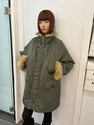 [NeverSeez] Fur Collar Oversized Parka Coat