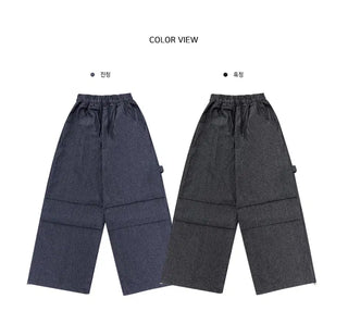 Planning Sunmer Denim Cargo Stripe Heavy Wide Pintuck Pants pt-2color