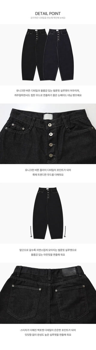 Four-button Wide Balloon Raw Denim - 2 colors