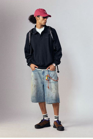[Monterest] Relaxed Fit Polo Collar Knit Sweatshirt