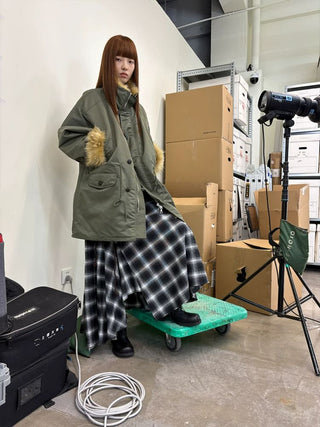 [NeverSeez] Plaid Patchwork Maxi Skirt