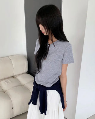 [7 colors] Basic Cotton Spandex Short-Sleeve T-Shirt