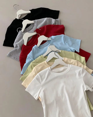 [7 colors] Basic Cotton Spandex Short-Sleeve T-Shirt