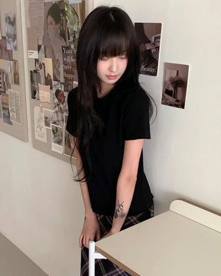 [7 colors] Basic Cotton Spandex Short-Sleeve T-Shirt