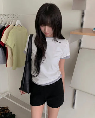 [7 colors] Basic Cotton Spandex Short-Sleeve T-Shirt