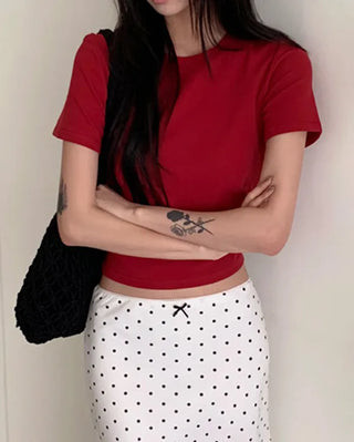 [7 colors] Basic Cotton Spandex Short-Sleeve T-Shirt