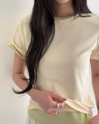 [7 colors] Basic Cotton Spandex Short-Sleeve T-Shirt