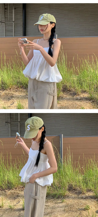 Linen side pintuck button wide long pants - 2 colors