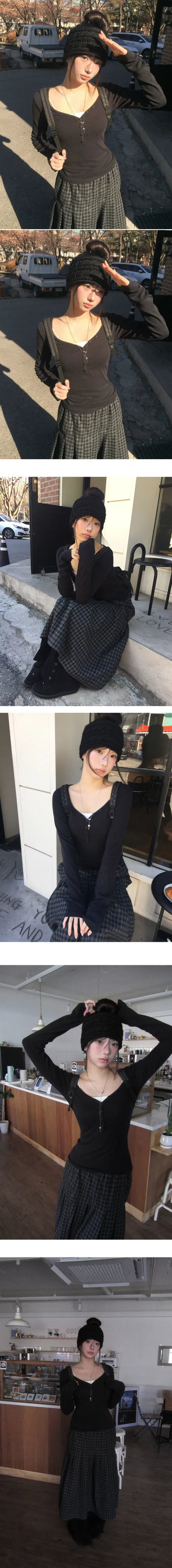 MOMU Button Long Sleeve VER Line T-Shirt - 3 Colors
