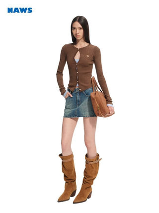 [NOTAWEAR] Wool Blend Layered Cutout  Cardigan