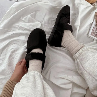 0623 Button Eco Fur Mary Jane Flat Shoes (3 colors)